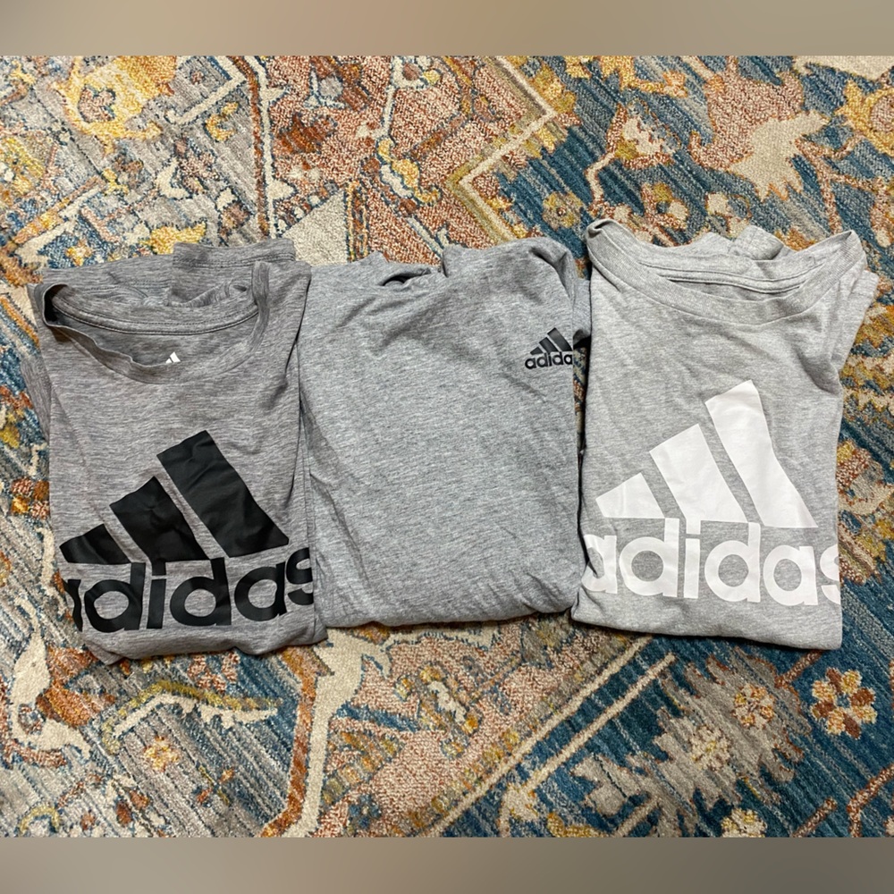 3 gray adidas tops.